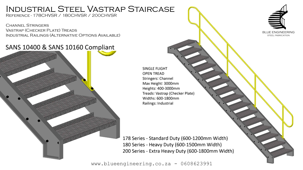 Industrial Steel Vastrap Staircase Design. Johannesburg, Pretoria, Durban, Gauteng, KwaZulu Natal and surrounding areas