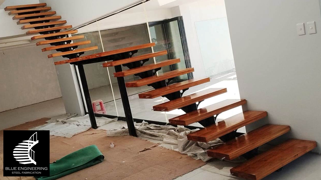 Steel mono stringer staircase with oak treads. Johannesburg, Pretoria, Durban, Gauteng, KwaZulu Natal