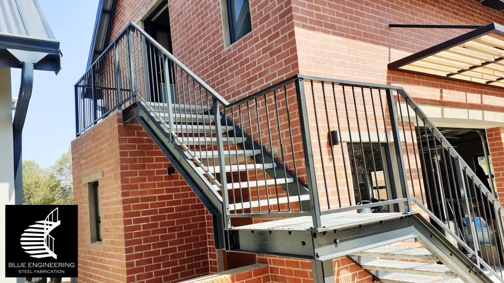 Steel staircase with channel stringers and steel balutrades. Johannesburg, Pretoria, Durban, Gauteng, KwaZulu Natal