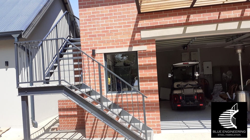 Steel staircase with channel stringers and steel balutrades. Johannesburg, Pretoria, Durban, Gauteng, KwaZulu Natal